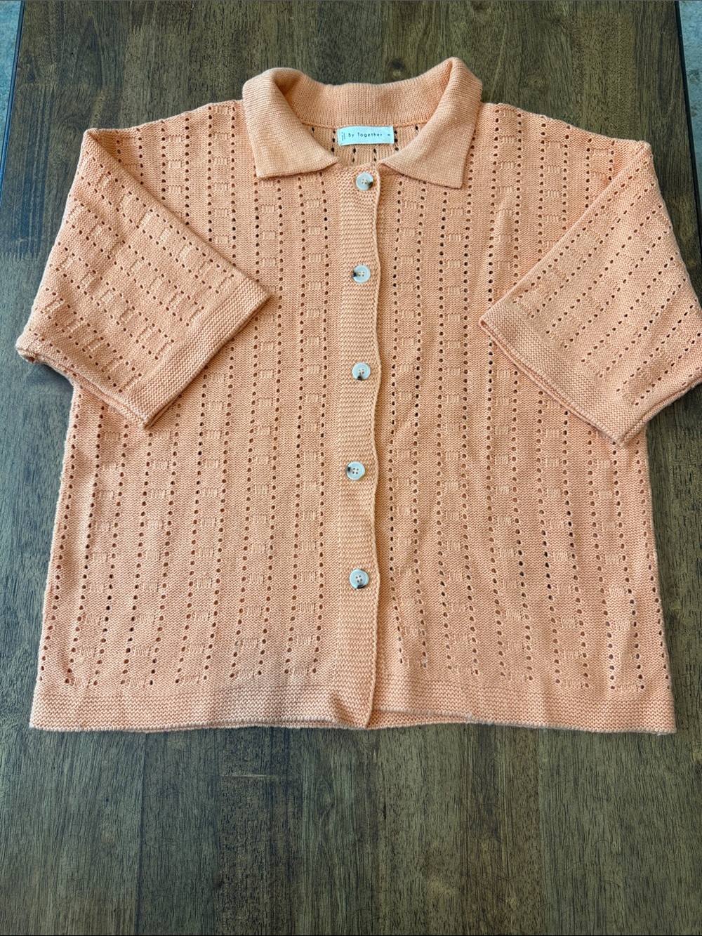 By Together Peach Openwork Short-Sleeve Button Cardigan